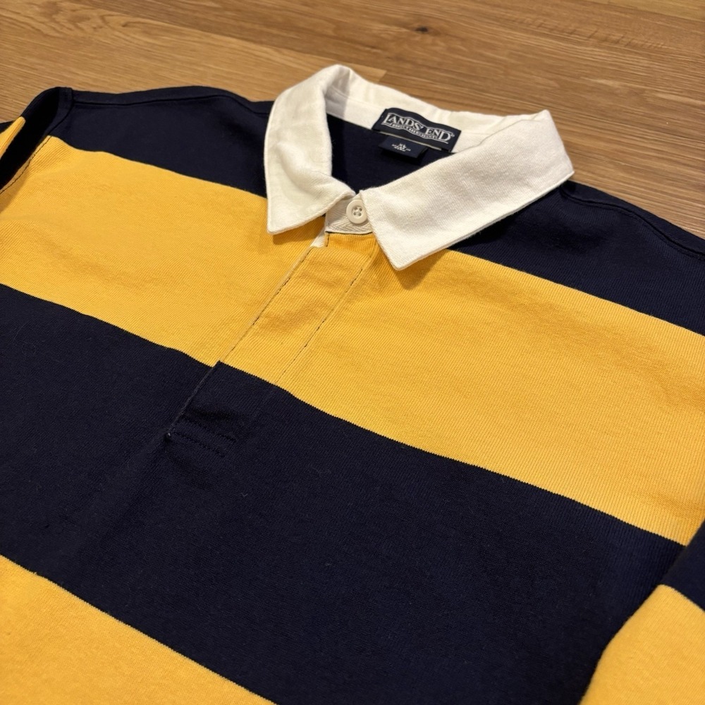 VTG Lands End Direct Merchant Rugby Shirt XL Striped Yellow Cotton Preppy 90s